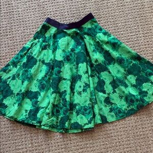 Green Floral Circle Skirt with Contrast Waistband